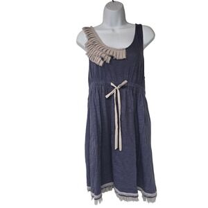 Eloise Anthropologie Blue Slub Knit‎ Ruffle Dress Drawstring Waist Boho Large